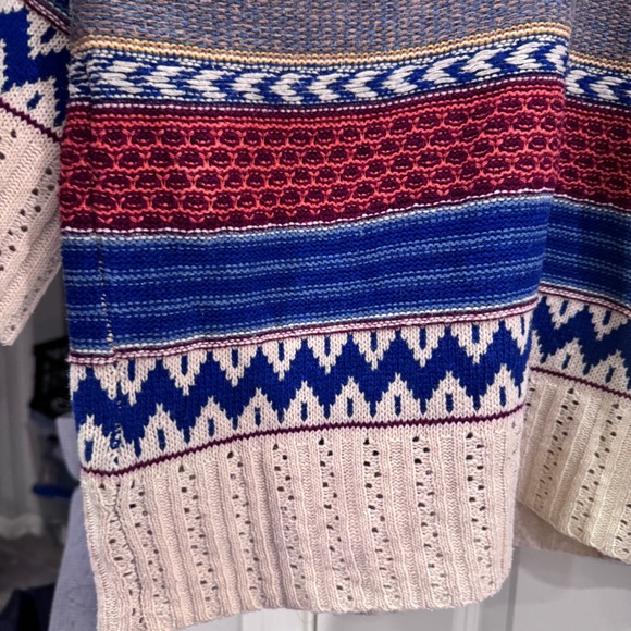 AMOR BOHO BLUE CREAM ORANGE RUST COVER-UP SWEATER BOHEMIAN RETRO  EARTH TONES OS - Picture 10 of 14